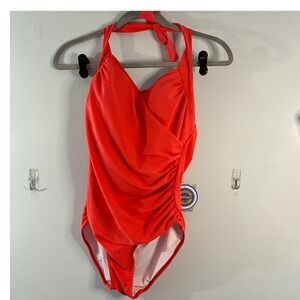 BALEAF Halter One Piece Orange Swimsuit Tummy Control Ruched SPF 50+ Orange S